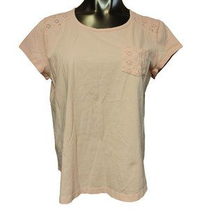 Croft & Barrow Women's Light Pink Eyelet Laced Short Sleeve Top Large